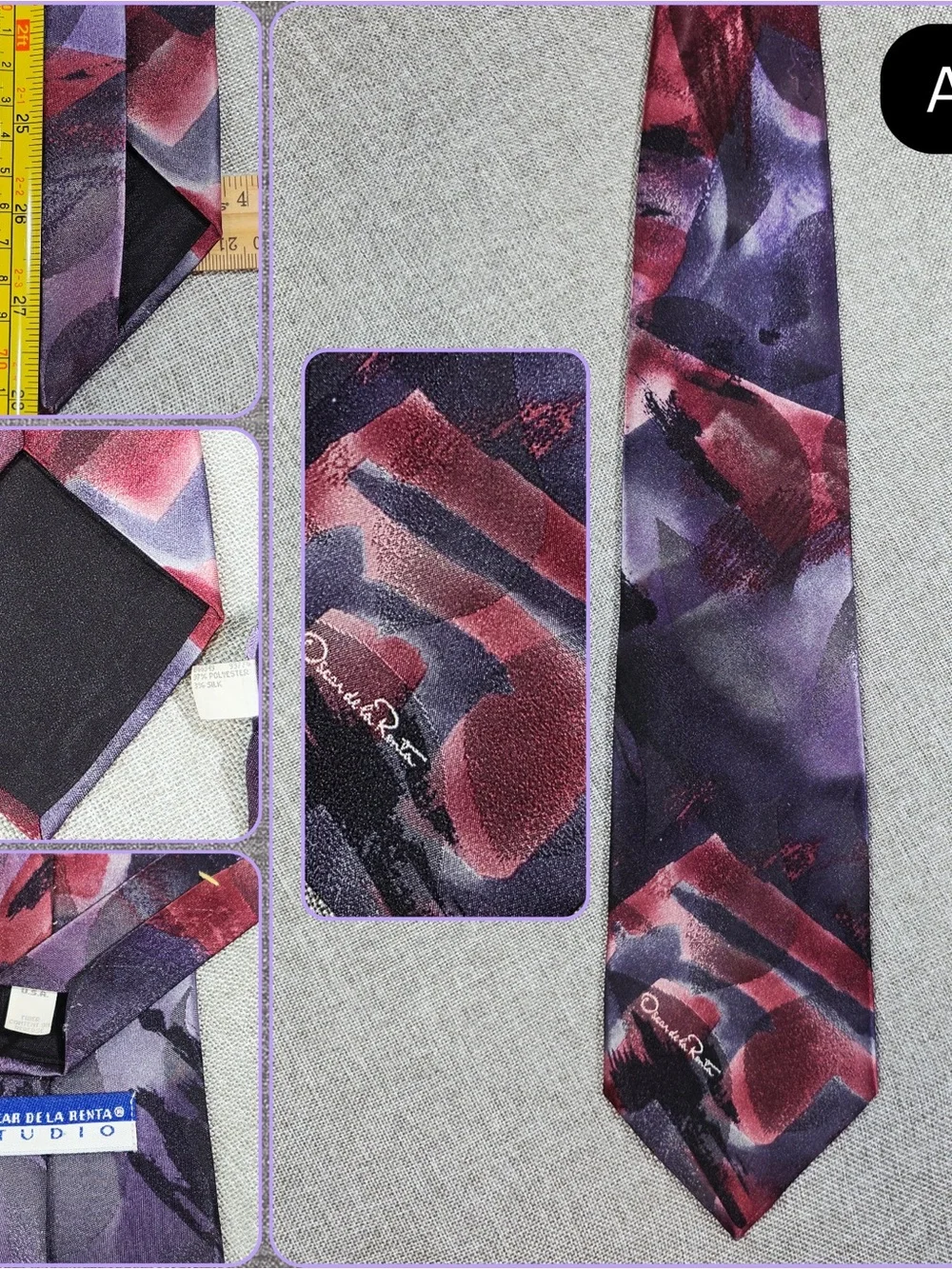 Oscar de la Renta Studio Purple Burgundy Abstract Tie